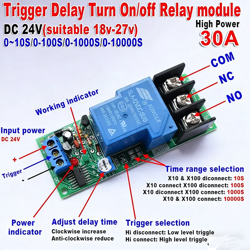 Immagine 5: Temporizzazione modulo relè circuito Timer interruttore di controllo DC 12V 24V 30A conduzione regolabile