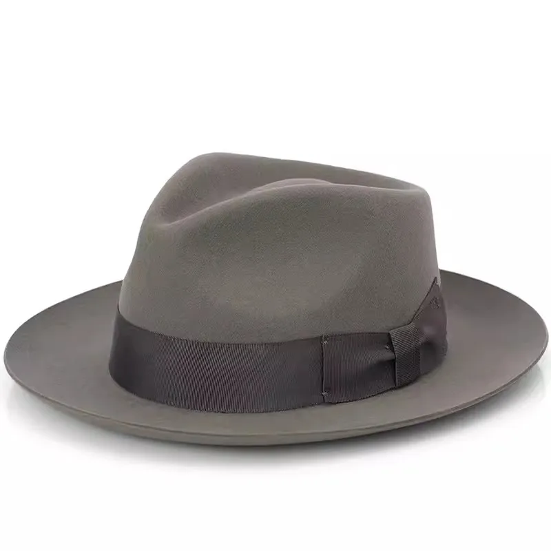 Big Head Men's Vintage Style 100% Wool Fedora Hat , Black Brown Grey Coffee Blue Color 6cm Brim Party Dress Classic Felt Hat