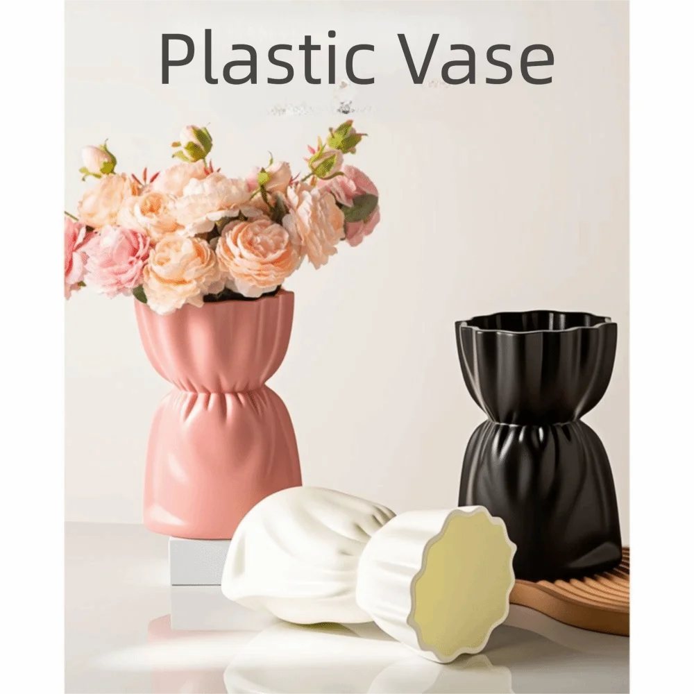 Bag Shaped Bouquet Vase Nordic Modern Plastic Vase High-end Water Cultivation Desktop Ornament Wedding Decoration