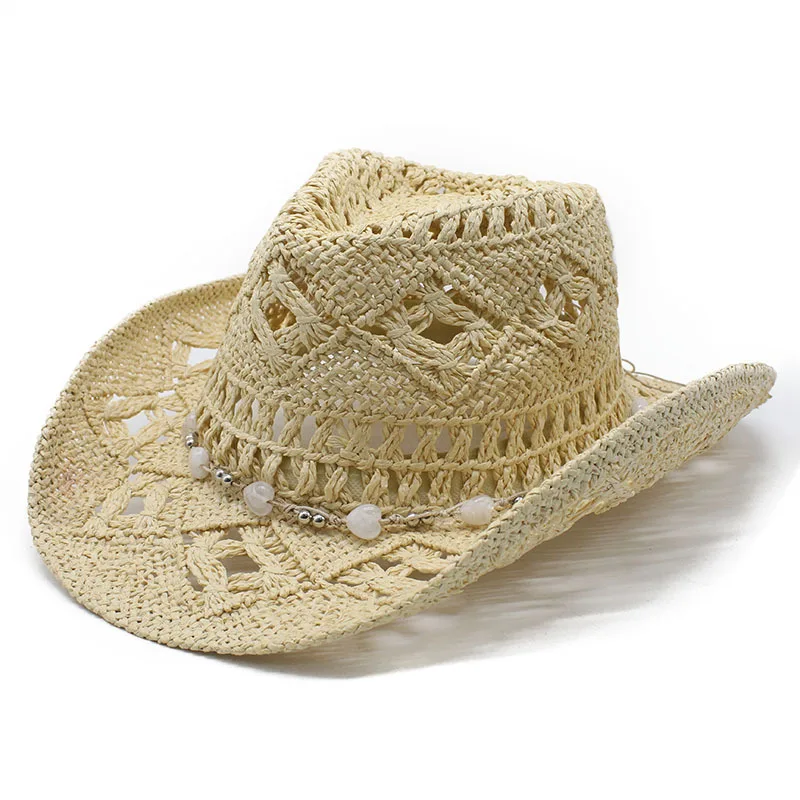 Big Brim Hollow-out Straw Hat Handmade The Magic Aster Cowboy Hat Sunlight Blocker For Summer Hat Rolled Brim Beach Hat