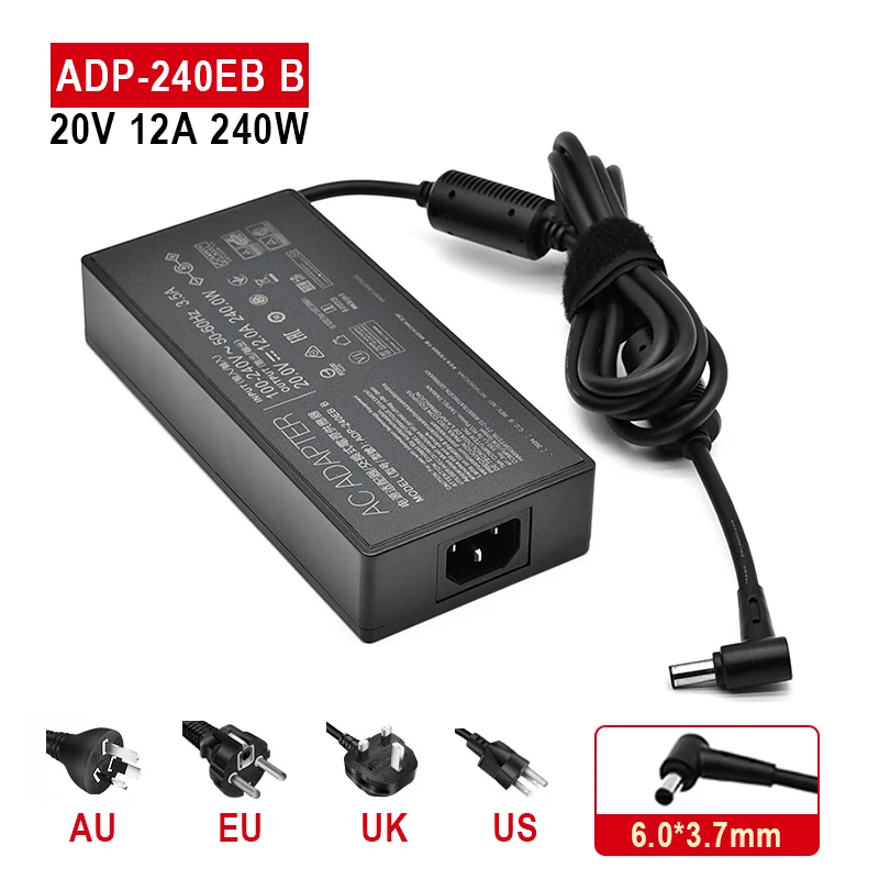 Adaptador ac Carregador Portátil para Asus Rog Strix Strix G15 G513 G513qm G513im G513qr G17 G713 G713qr Adp240eb 20v 12a 6.0×3.7 mm