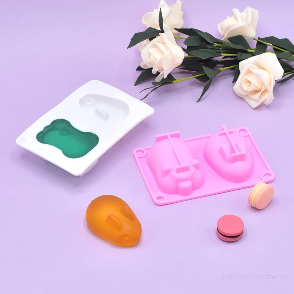 3D Rabbit Pig Silicone Mousse Cake Mold Bunny Piggy Baking Tray Dessert Mold Pudding Fruit Ice Cream Soap Candle Making Tools