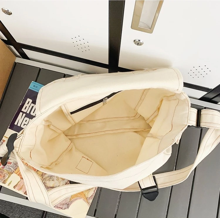 College Student Big Capacity Canvas Textile Side Postman Bag Casual Street Wear Book Laptop Fabric Cloth Square Crossbody Bag