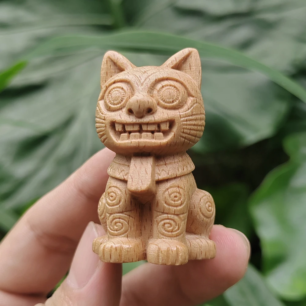 Hand-Carved Wooden Cat Totem Figurine, Abstract Style, Suitable for Creative Desktop Decorations, Party Decorations, Indoor Decorations, Bedroom, Centerpiece Decoration, Back-To-School Season Gifts, New Year Gifts, Study Room
