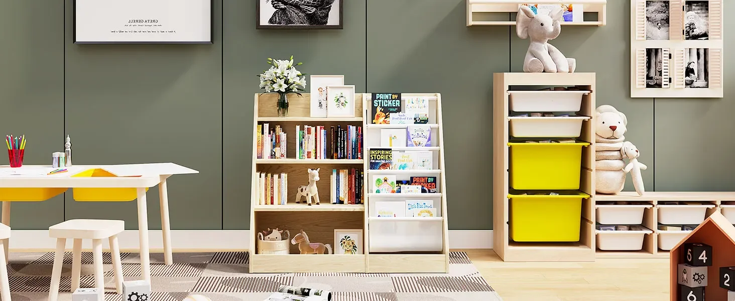 4-stufiges Bücherregal aus Holz für Kinder, Bücherregal mit fünf Schichten, Bücherregal für Babys, Schrank für Bücher und Spielzeug, Bücherregal