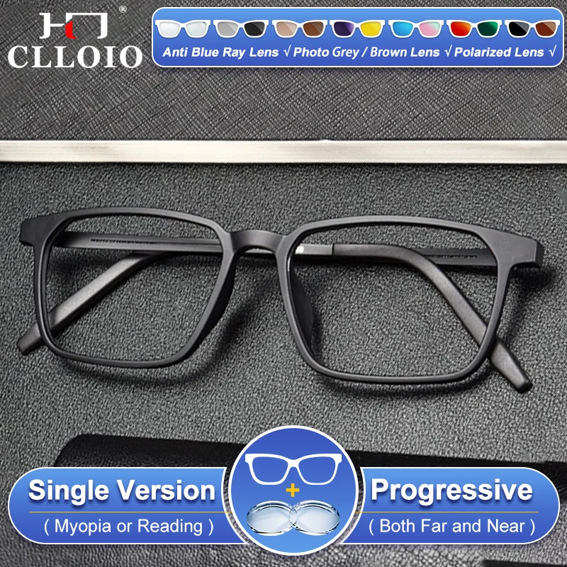 

CLLOIO Vintage Oversize Rubber Titanium Square Frame Myopia Glasses Men Anti Blue Ray Multifocal Optical Prescription Eyeglasses