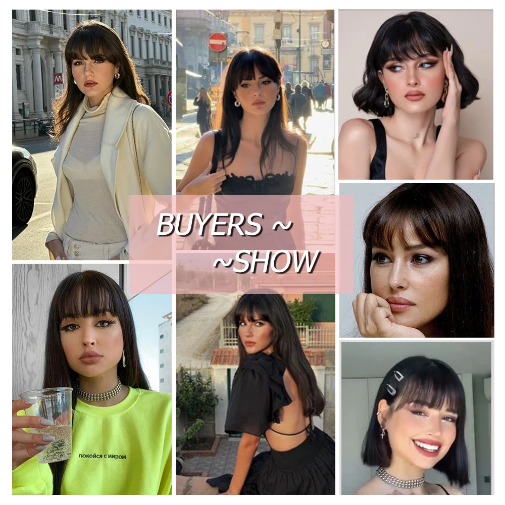 Black Human Hair Bangs OverHead Clip in Hair Extensions Blunt Cut Natural Hair Bangs Fringe Hairpieces for Women in Air Bangs