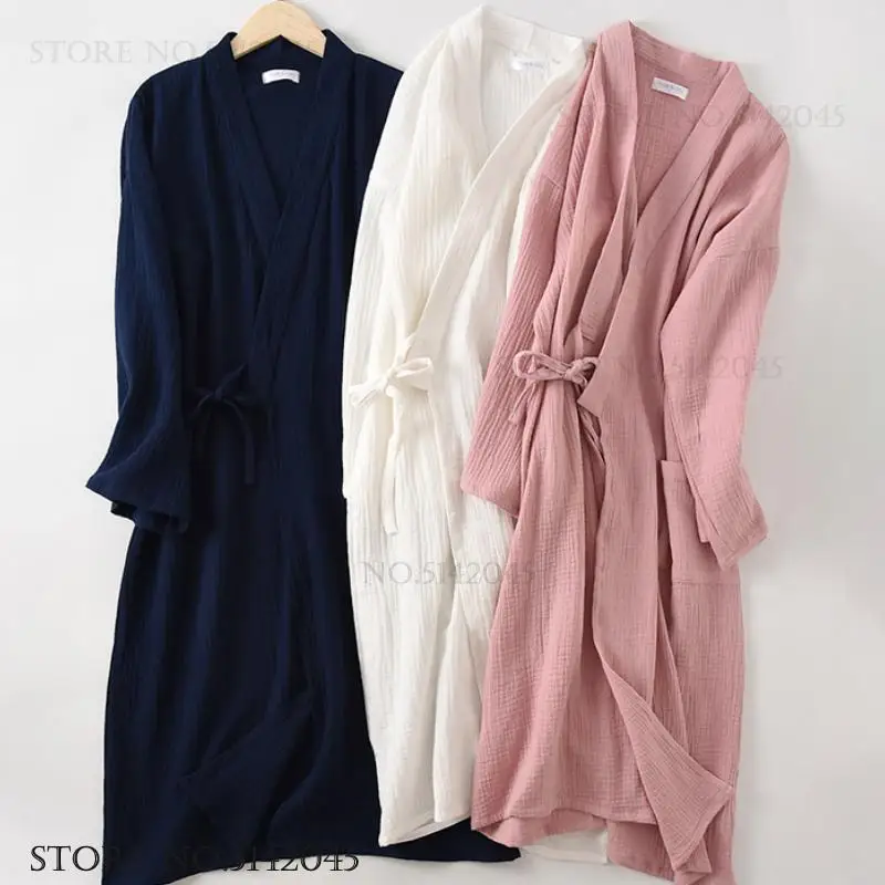 Double Layer Cotton Gauze Couple Robe Kimono Gown Bathrobe Breathable Comfortable Sleepwear Home Wear Loose Negligee Nightwear