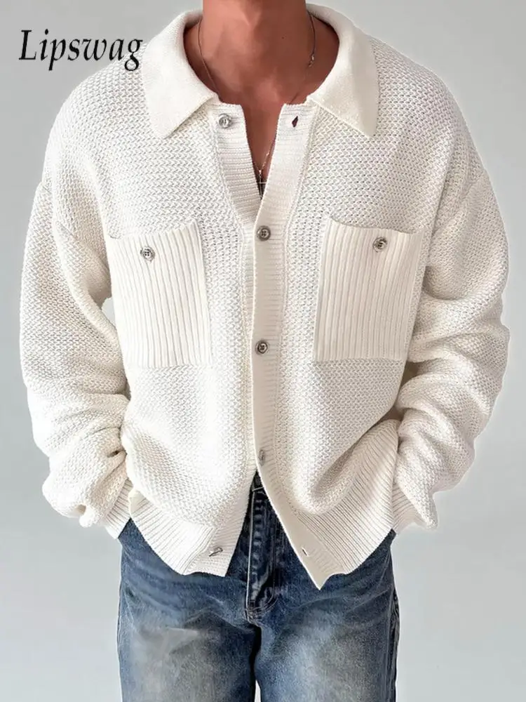 

Stylish Button-up Lapel Sweater Jacket For Mens Autumn Winter Outdoor Casual Shirt Knitting Long Sleeve Slim Fit Men's Cardigans