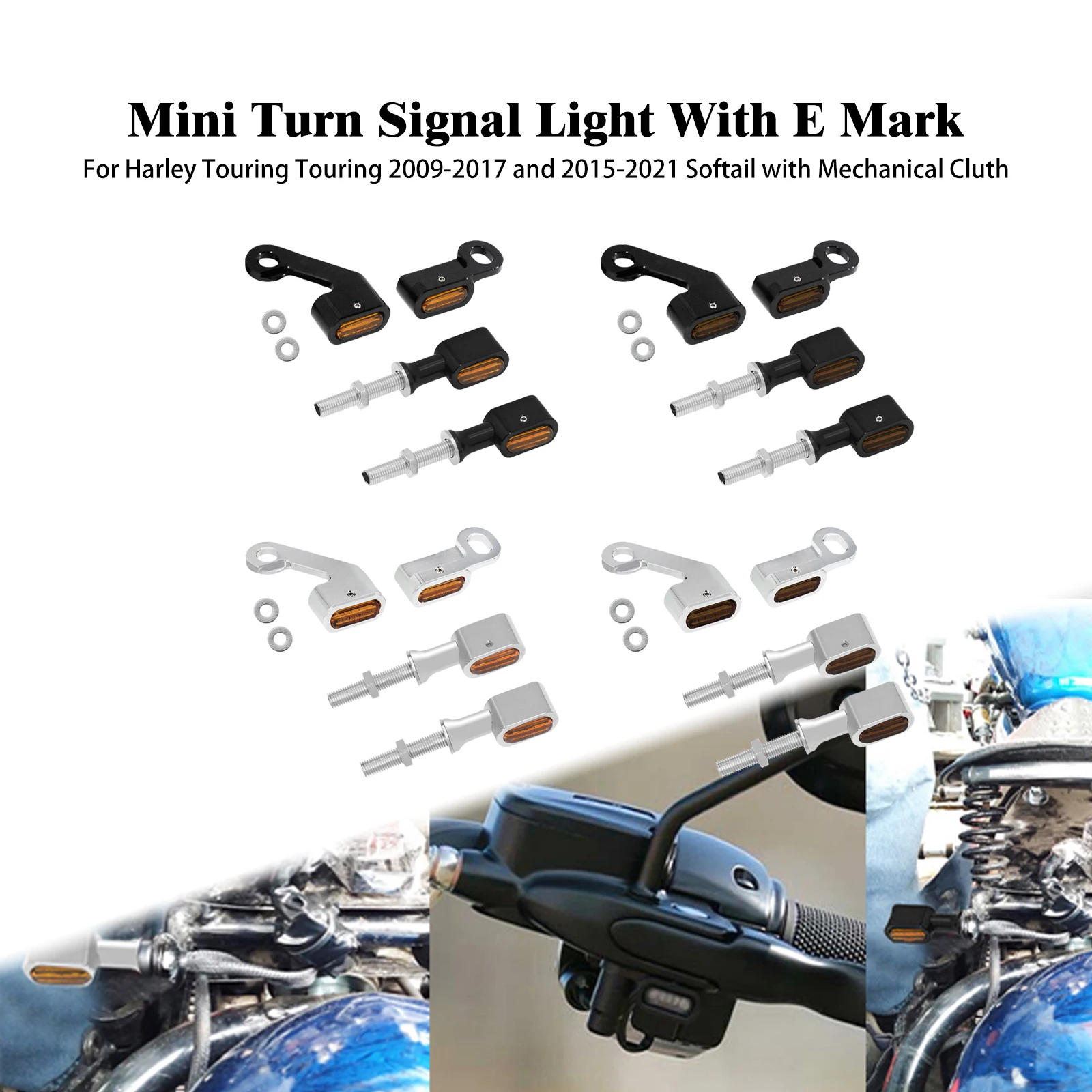 

Motorcycle Mini Turn Signal Light E Mark Front Rear LED Lights Amber Indicators Runing Blinker Lamps For Harley Touring Softail