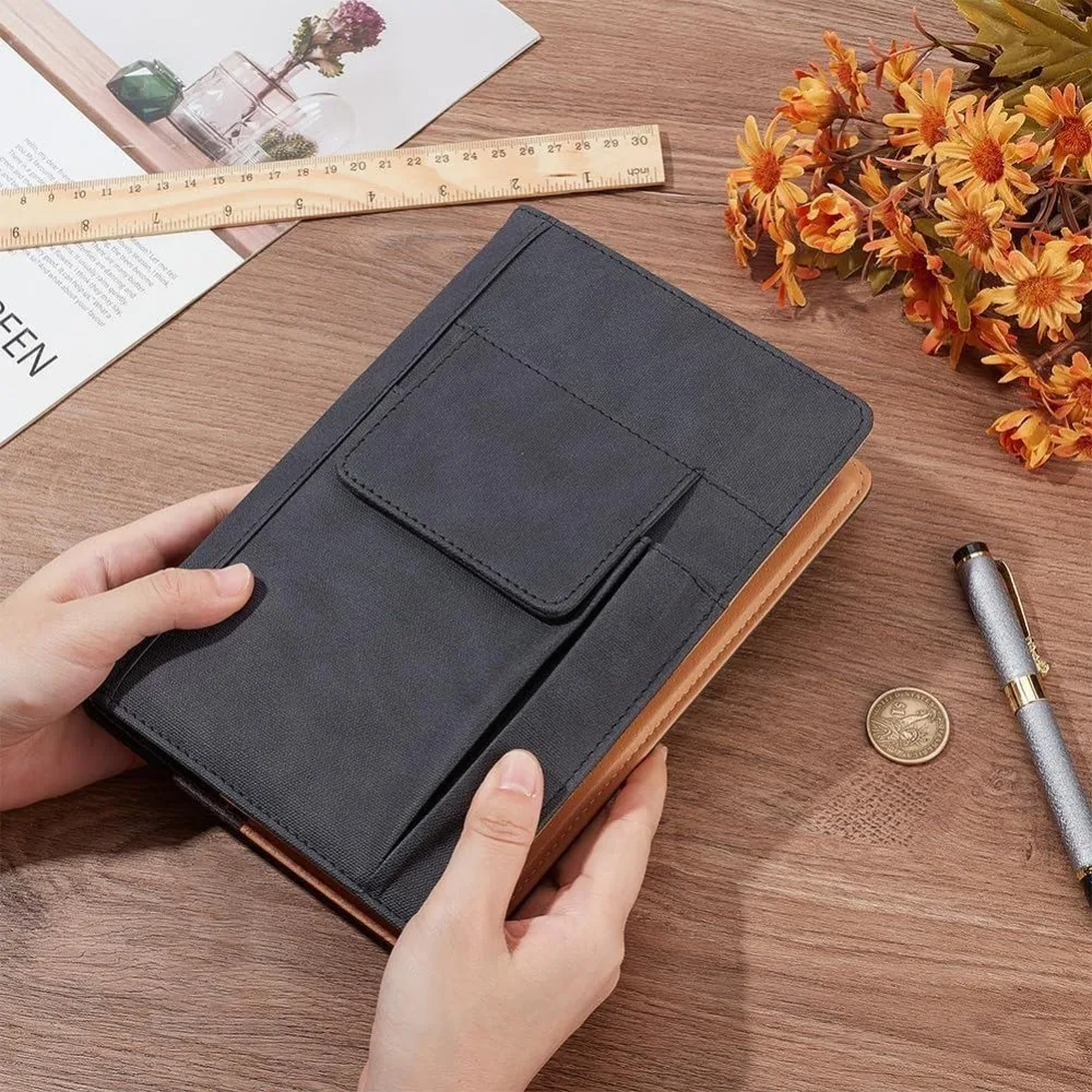 Book Cover PU Leather Waterproof Book Sleeve Black Reusable Book Protector for Paperbacks Notebook Wraps with Pen Pockets