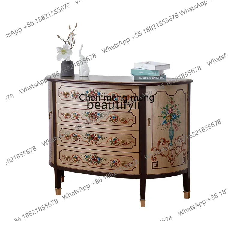 xzAmerican painted entrance, retro chest, living room semicircle, hand-painted decoration, European corridor side cabinet