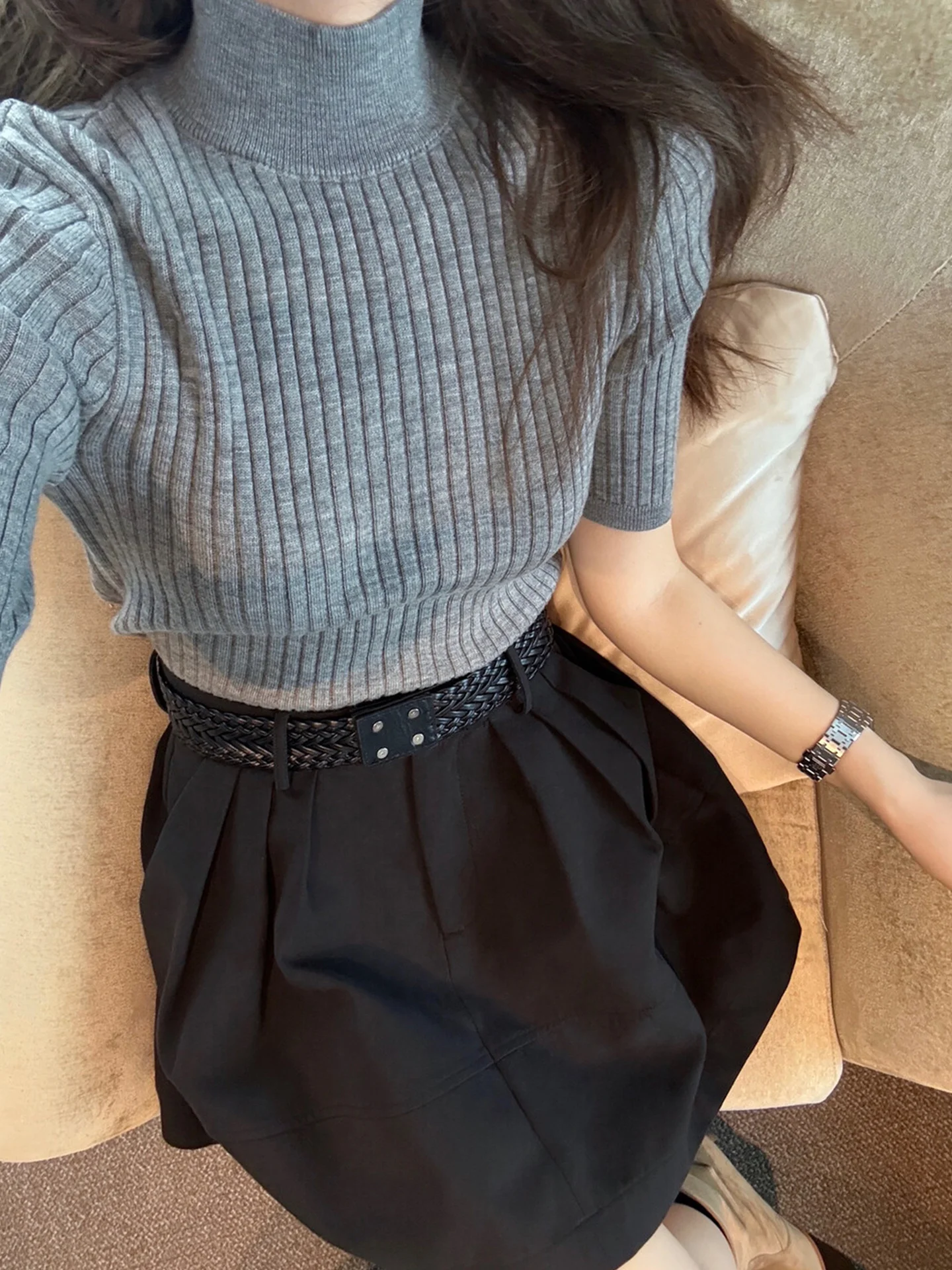 เสื้อไหมพรมคอเต่าทรงเข้ารูป สีพื้น เรียบง่าย สไตล์ฤดูใบไม้ร่วง สำหรับผู้หญิง