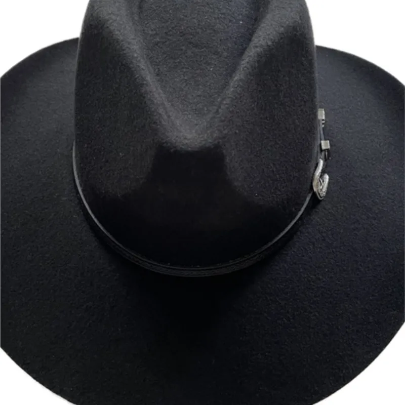 

New style pure cowboy hat woolen hard set large brim riding small round outdoor
