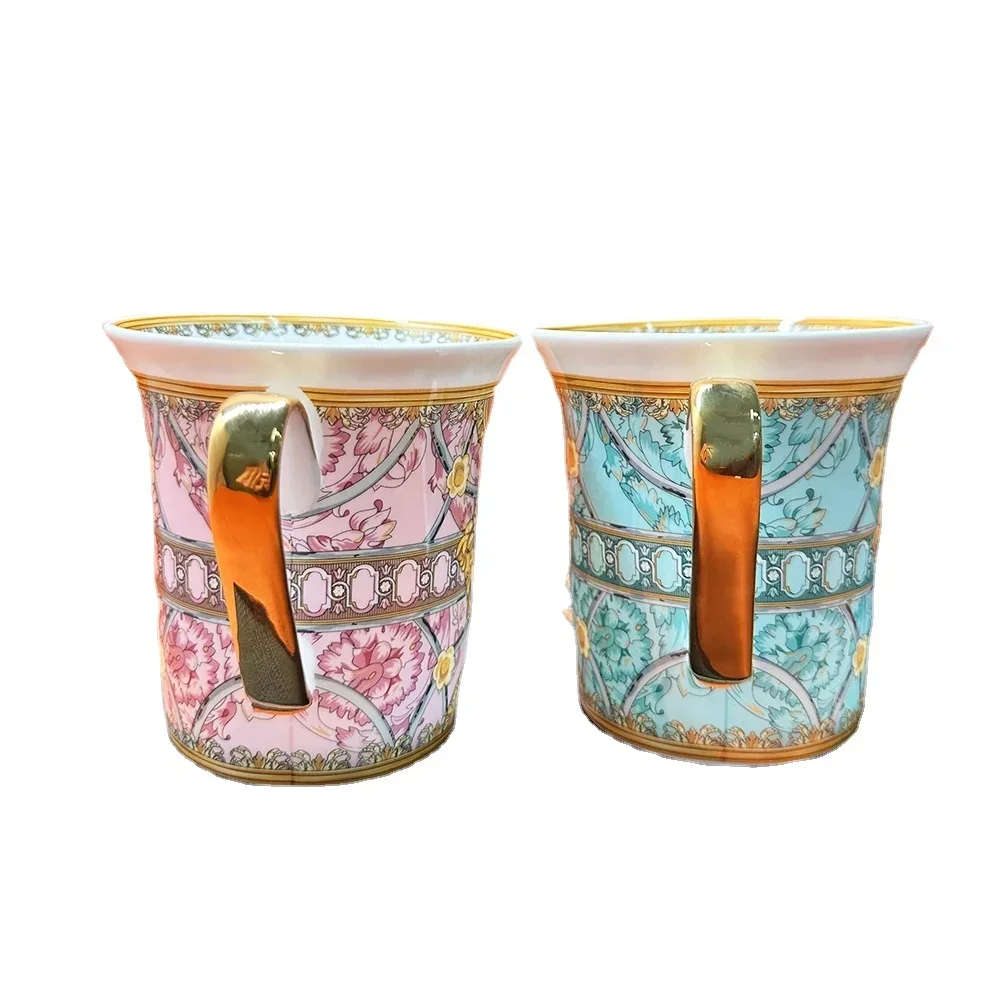 2pcs Coffee Cup Set Ins Hot Luxury Coffee Mug Ceramic Nordic Style Water Cup 350ml Mosaic Pattern Lover's Gift اكواب кружка