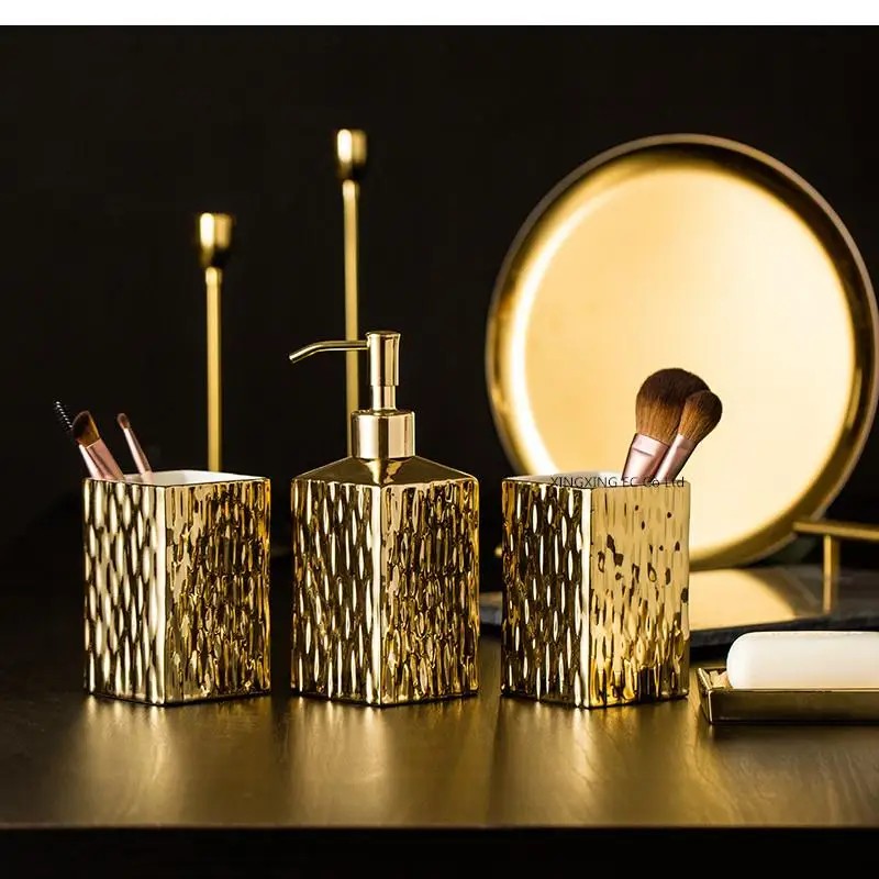 Golden Bathroom Decoration Accessories Toothbrush Holder Soap Dispenser Cup Toothpaste Light Luxury Ceramic