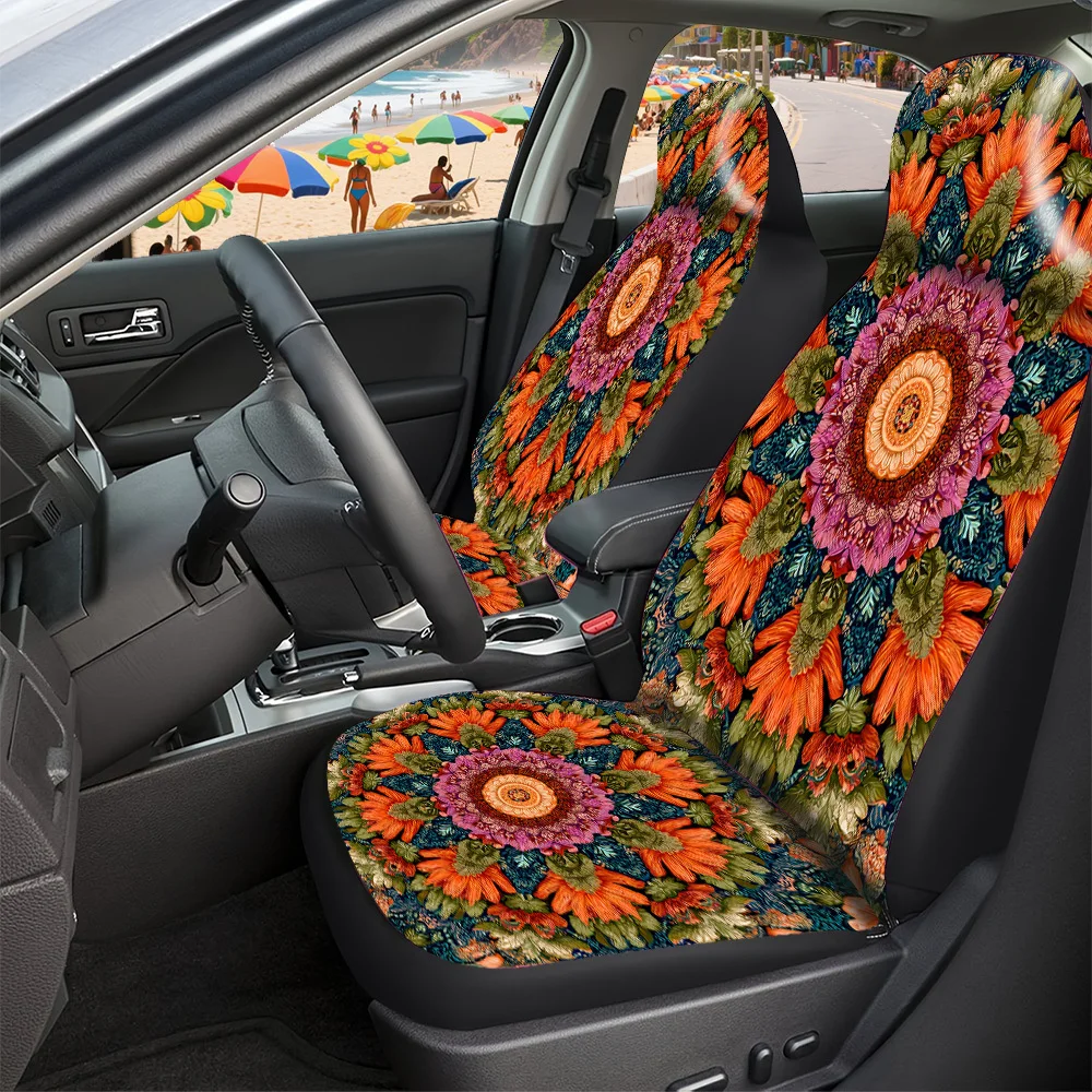 2-5 Seat Set Car Seat Covers, Stylish Symmetrical Mandala Print, Premium Construction, Fit For Truck SUV Off-road Car, All Seas