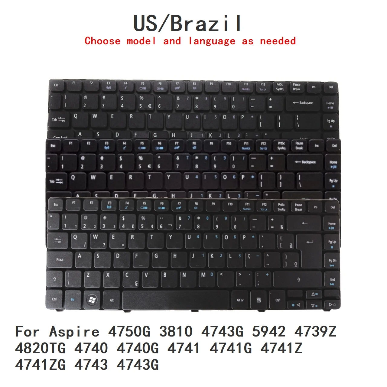 Novo Teclado US Brasil para Acer Aspire 4750G 3810 4743G 5942 4739Z 4820TG 4740 4740G 4741 4741G 4741Z 4741ZG 4743 4743G