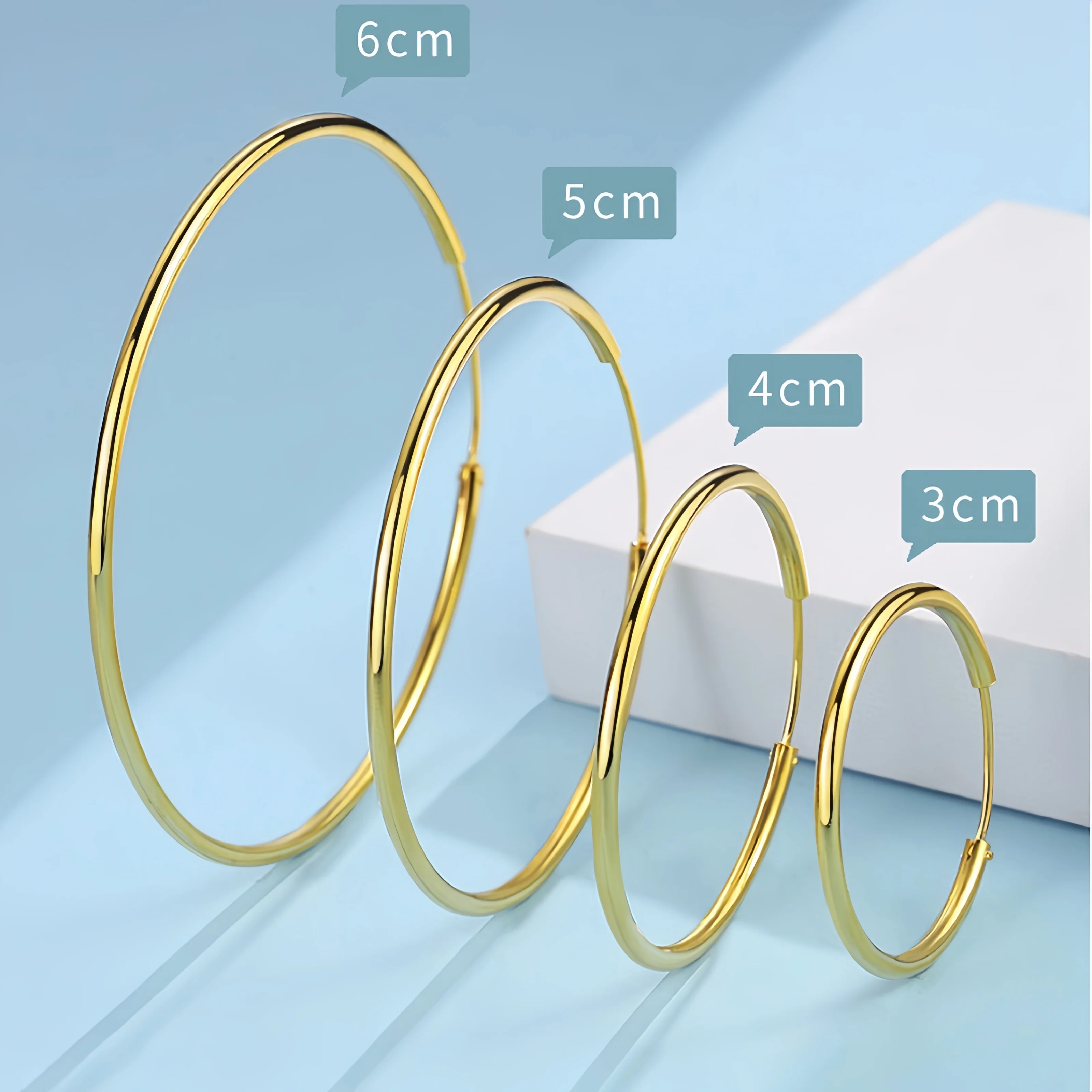 Gold Plated Smooth Big Hoop Earrings for Women 12 24 30 40 50 60mm Stainless Steel Round Circle Earrings Jewelry Gifts