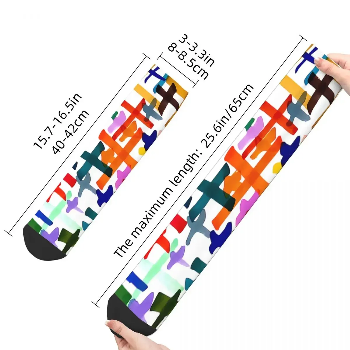 Funny Crazy Sock for Men Colorful Crosses Pattern Hip Hop Cross Crucifixion Quality Pattern Printed Crew Sock Casual Gift