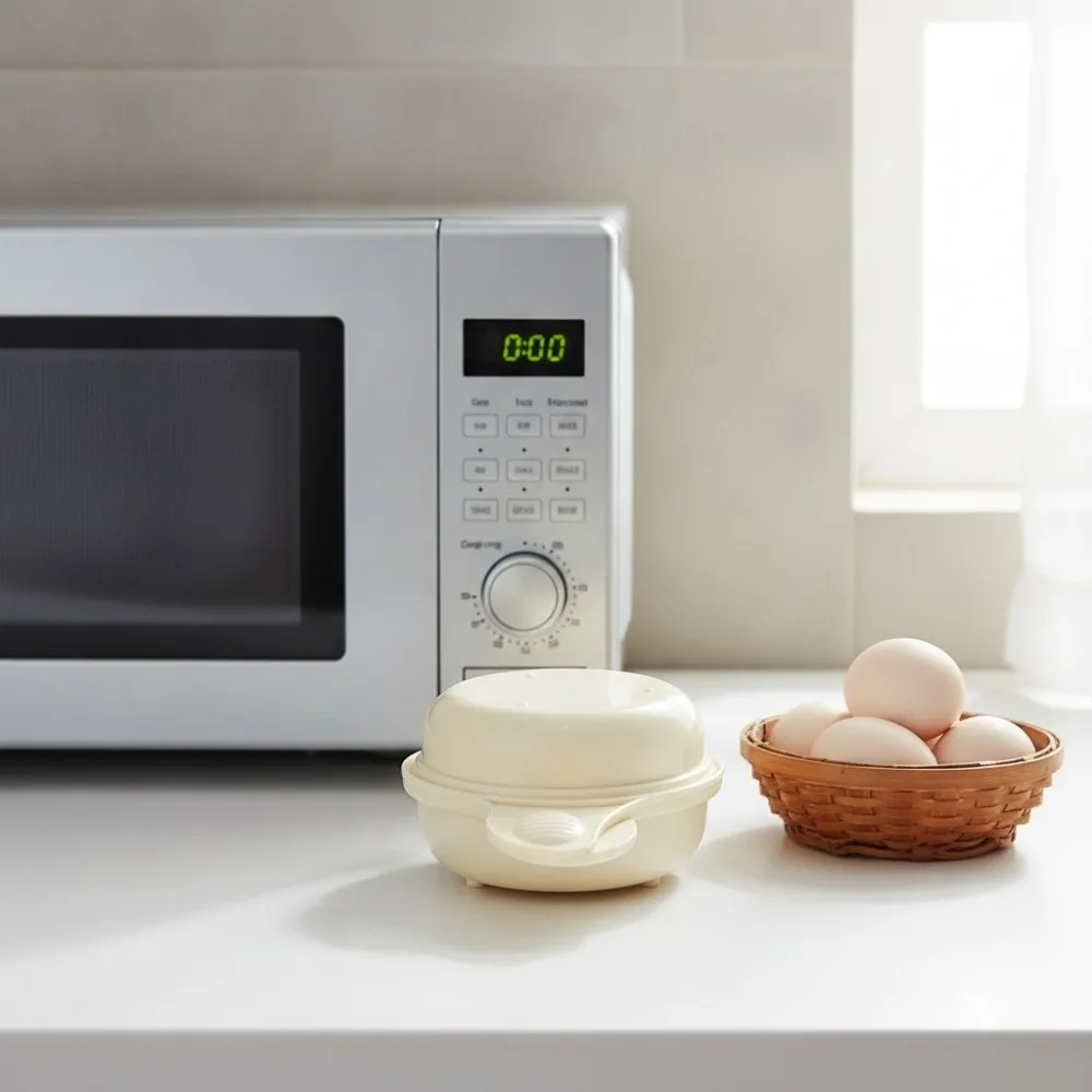 2 Pcs Food Grade Plastic Microwave Egg Cooker Heat Resistant Time-saving Microwave Egg Cooking Mold Beige Nonstick