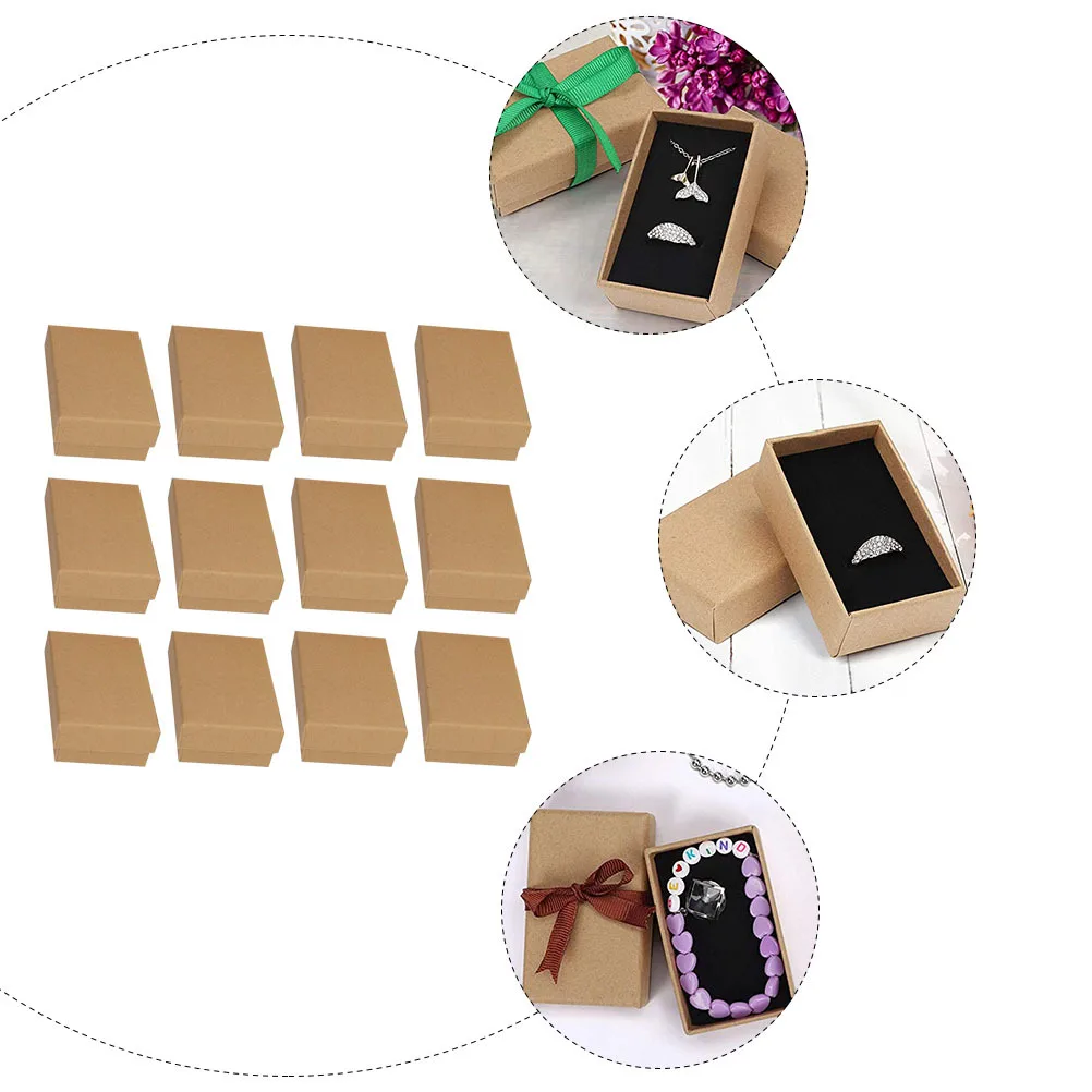 24Pcs Retro Kraft Paper Jewelry Boxes Small Gift Packaging Boxes Jewelry Storage Case for Rings Necklaces Earrings