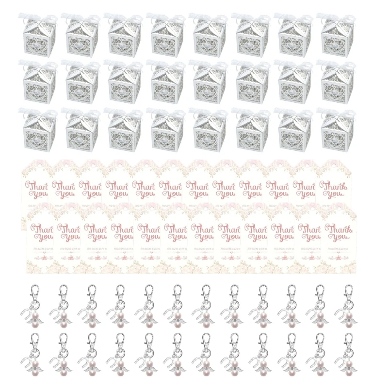 

24 Pack Angelic Keychains with Matching Candy Stotage Boxes and Customizable Thanks Cards Accessory for Guests