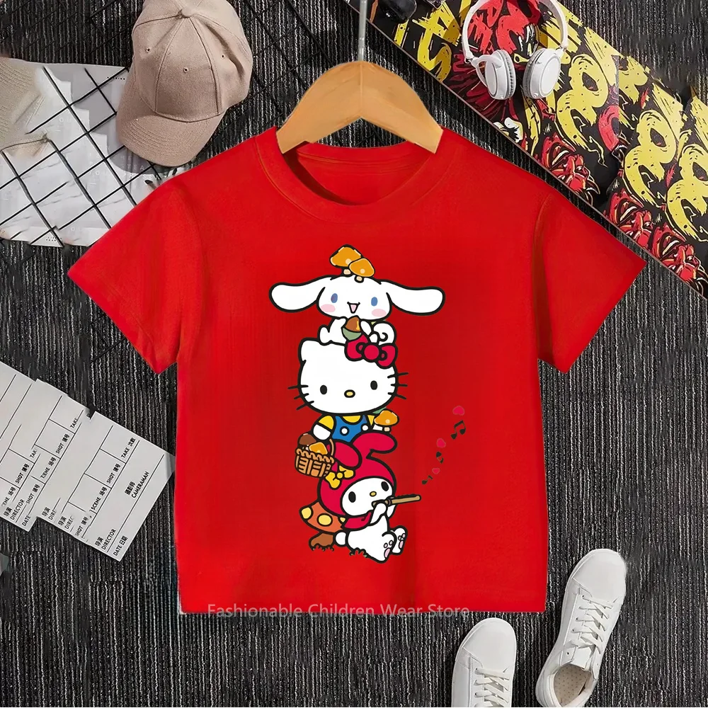 Kawaiest Hello Kitty koszulki najmodniejsze japońskie Anime nadruki dla chłopców i dziewcząt studentów lato Super Casual Fashion