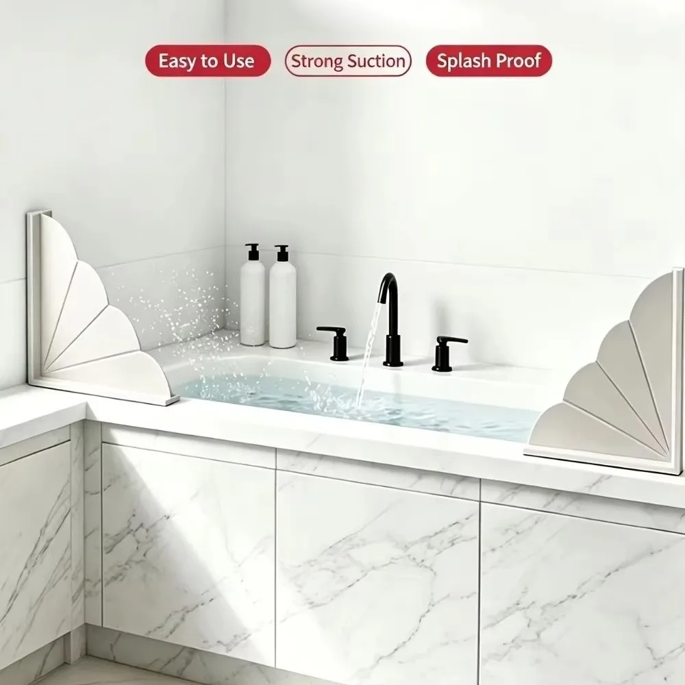 Silicone Bathtub Splash Guard Suction Cups Anti Splash Splash Stopper Guard Waterproof Edge Protector Water Stop Panel Bathtub