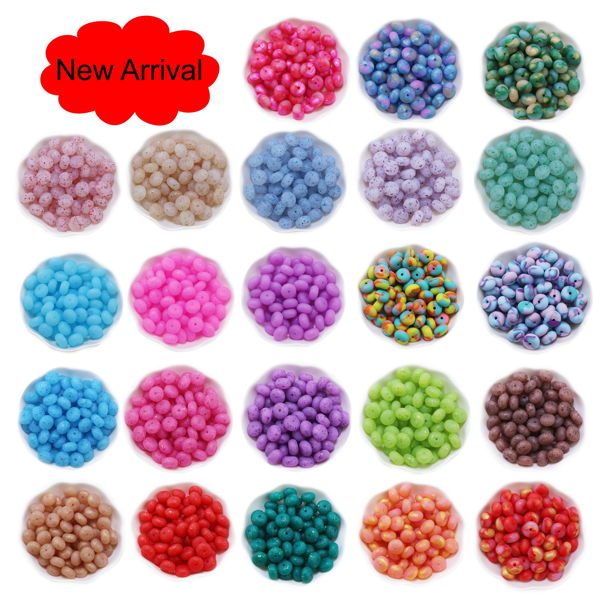 New Arrival 100Pcs 14MM Abacus Silicone Beads Bpa Free Glitter Tie-dye Mini Abacus Balls For Making Pens Lanyard Chain