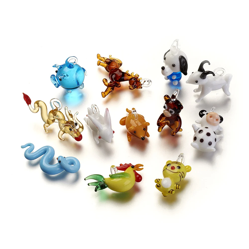 5pcs Handmade Chinese Zodiac Lampwork Pendants Mixed Color Animal Charms For Women Necklace Bracelet Jewelry Making Accessories