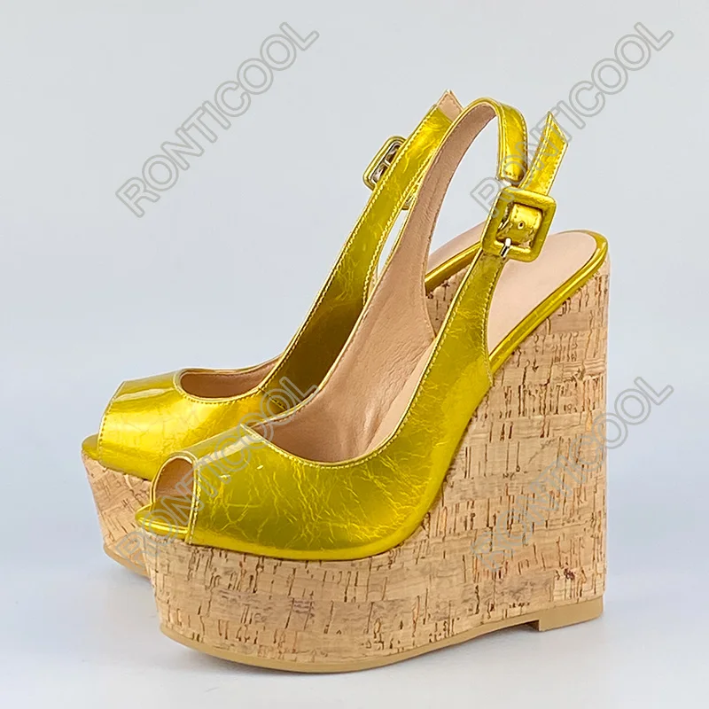 

Ronticool Женские сандалии ручной работы с ремешком на пятке, сексуальные туфли на танкетке и высоком каблуке с открытым носком, 5 цветов, модельные туфли, размер 45, 47, 49 52