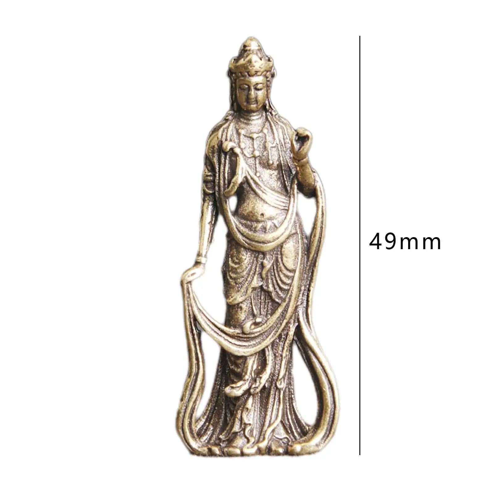 4.9cm Brass Guanyin Bodhisattva Statue Tea Pet Miniature for Fairy Garden