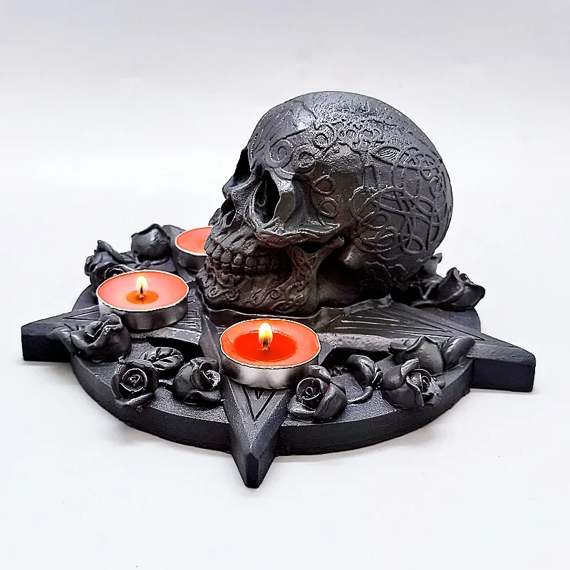 Rose Skull Funeral Candle Stand Mold DIY Cake Handmade Soap Paste Resin Gypsum Silicone Mold Halloween Decorative Accessories