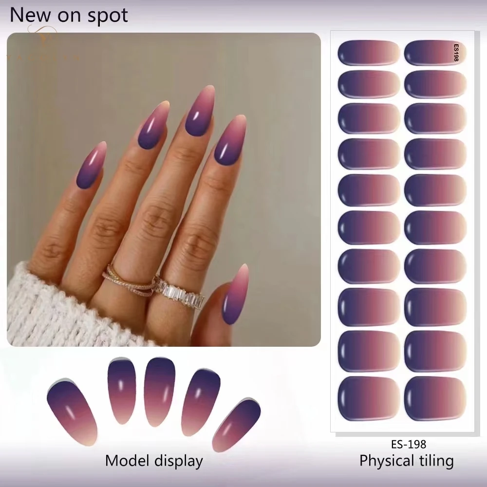 20 Tipps, langanhaltendes Finish, sortiert, 100 Stile, universelle Passform für alle Nagelgrößen, abziehbare, halbgehärtete Gel-Nagelaufkleberlampe erforderlich