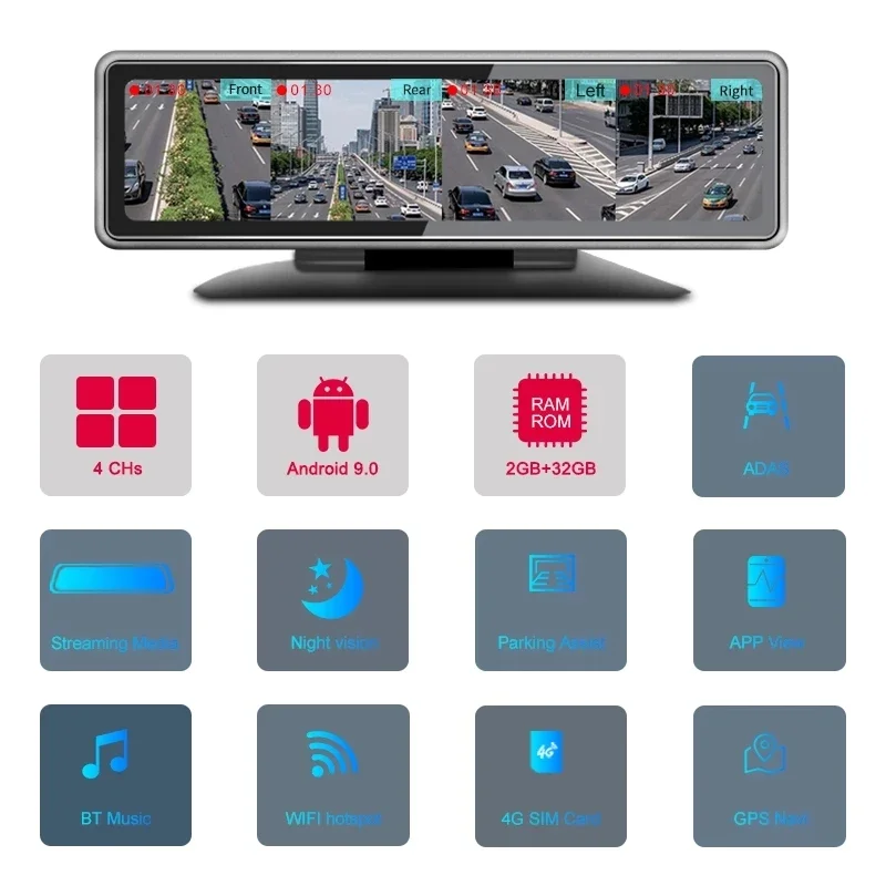 4 Cameras 4 channel 360 degree car dvr dash cam with 4G Android 9.0 ADAS GPS Navigation HD 720P WiFi App Remote Monitor for car