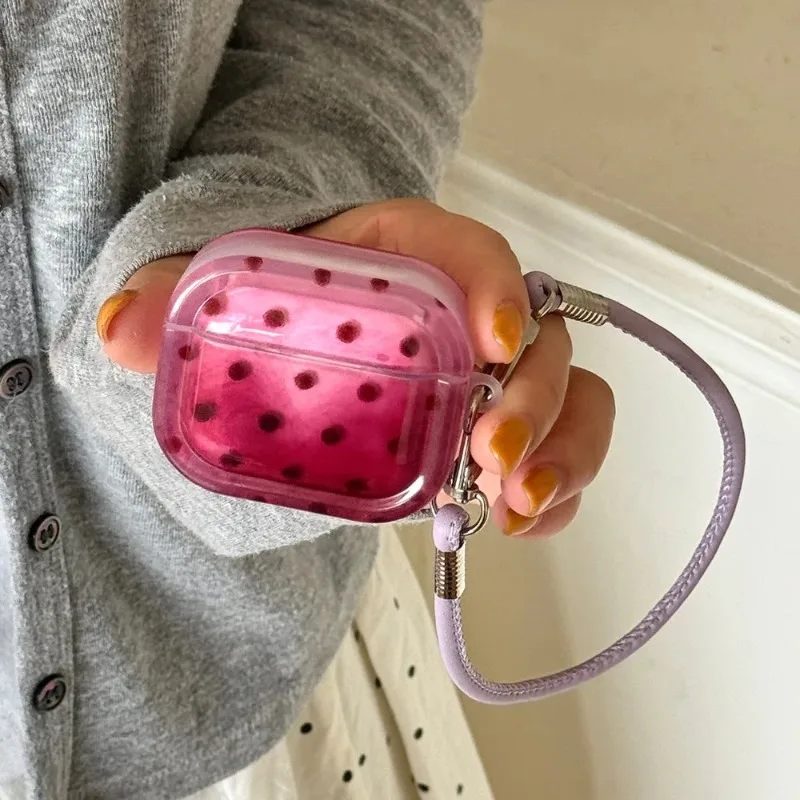 

Simple Chic Raspberry Pink Polka Dot Transparent Earphone Case for AirPods 1 2 3 4 Pro Pro2 Protective Cover