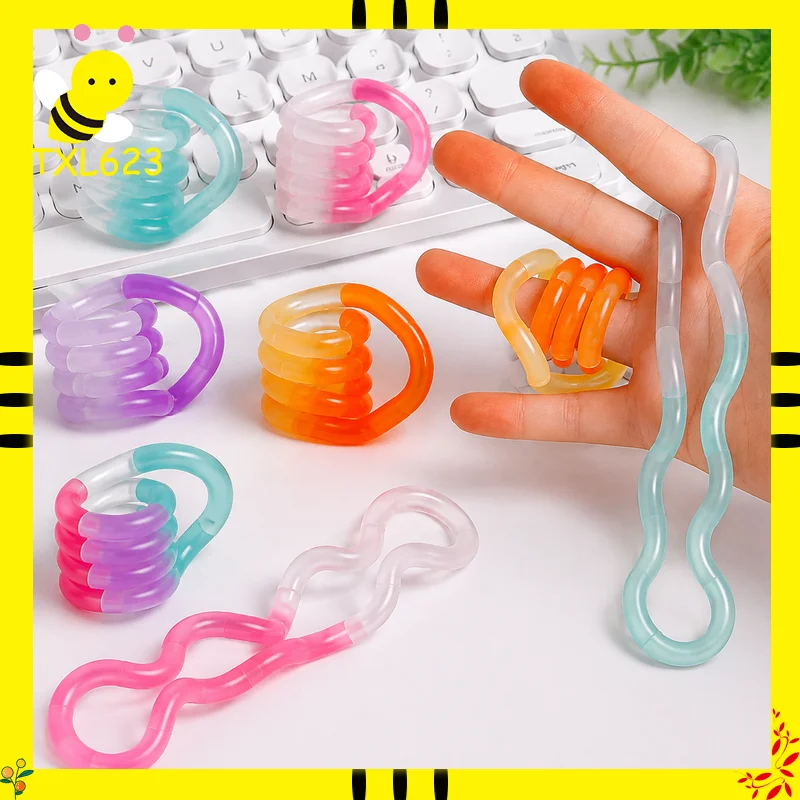 5pcs Silicone Temperature Changing Twisting And Finger Decompression Toy Pinch Pressure Plate Play Gradient Color Focus Training
