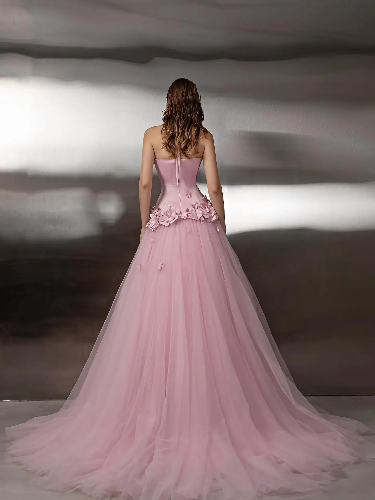 Robe De soirée De bal rose Vintage, col licou, sans manches, fleurs 3D, Satin, Tulle, robes formelles d'anniversaire, 2026