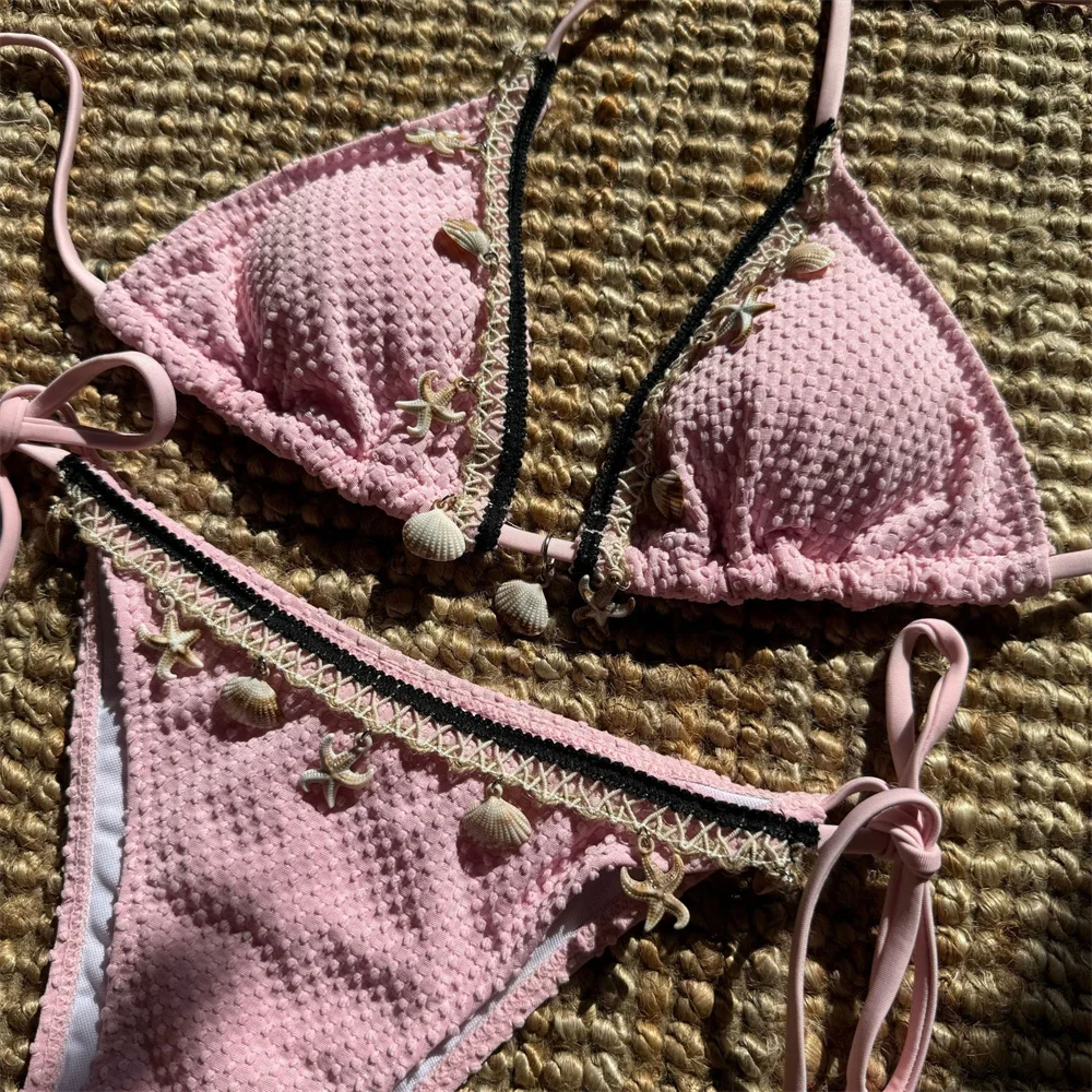 Kawaii Shell Star Border Bikini Extreme String Swimsuit Woman Pink Beach Swimwear Thong Vacation Outfit Bathing Suit Bikinis Set