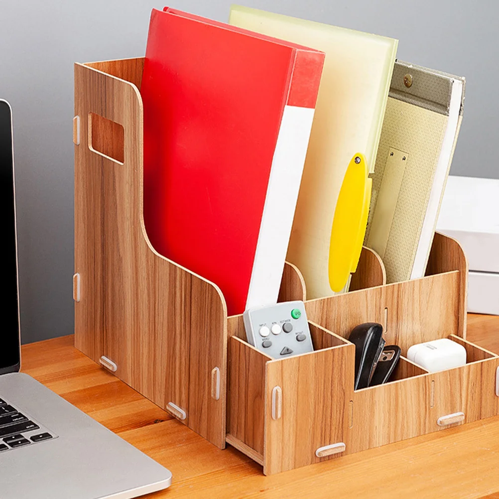 Modern Wooden Desktop Organizer Multipurpose File Storage Rack Desk Storage Organizer Office Desktop Container
