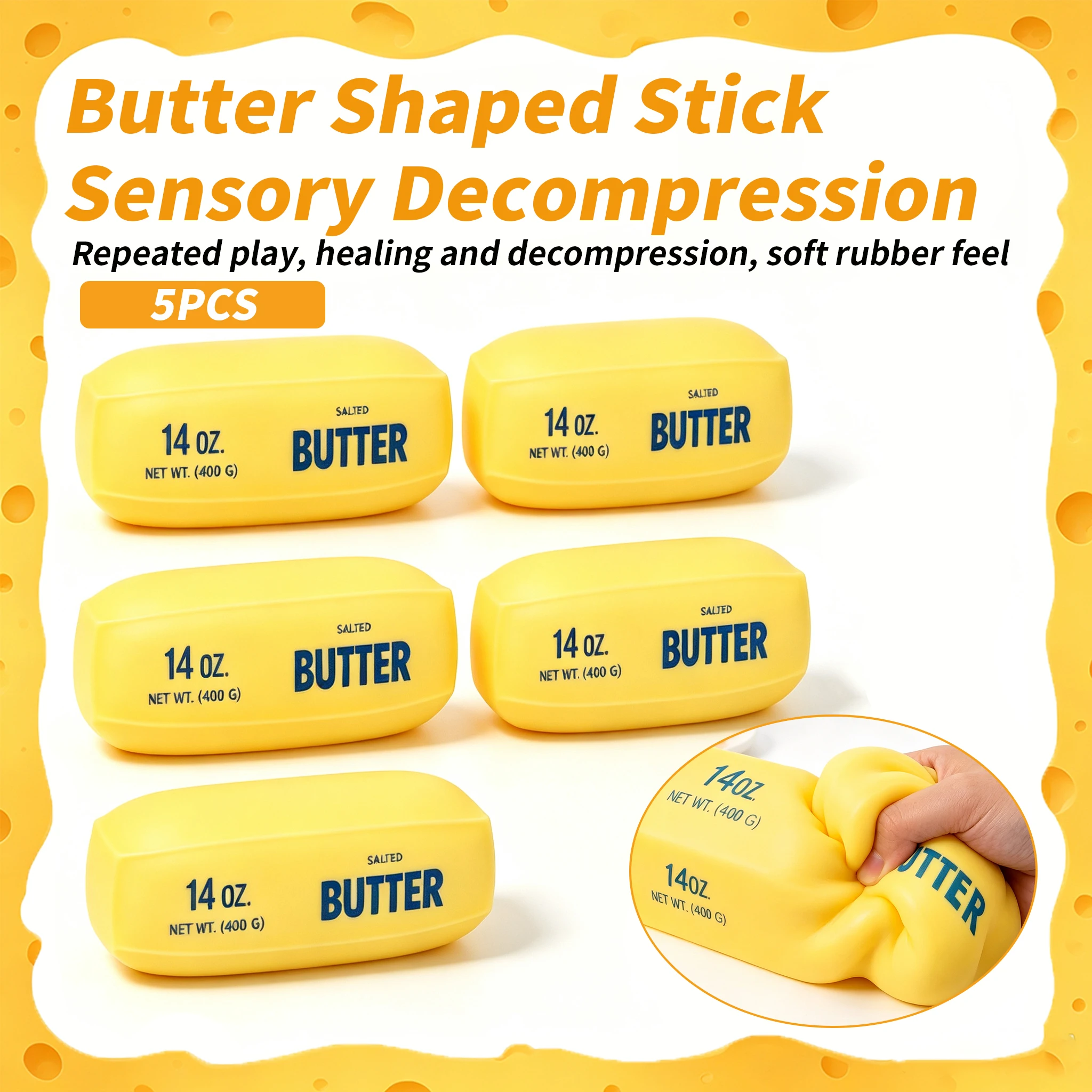 5PCS Butter Shaped Stick Fidget Sensory Toy, Squish & Stretch Stress Relief Toy, Portable Hand Play Toy to Calm Nerves