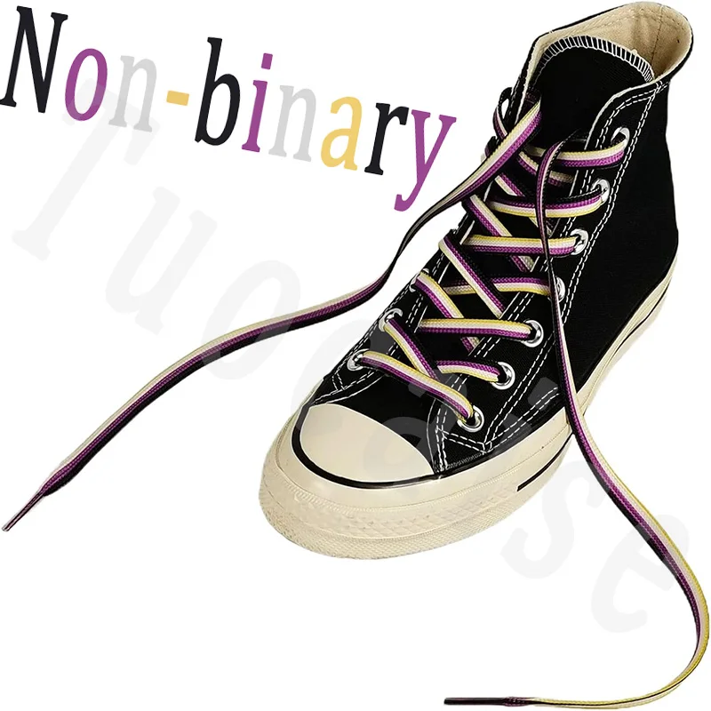 1Pair Non-binary Shoe Laces Gay Pride Liberty Shoelaces Personality Color Flat Printed Shoelace Vertical Stripes Trend Shoelace