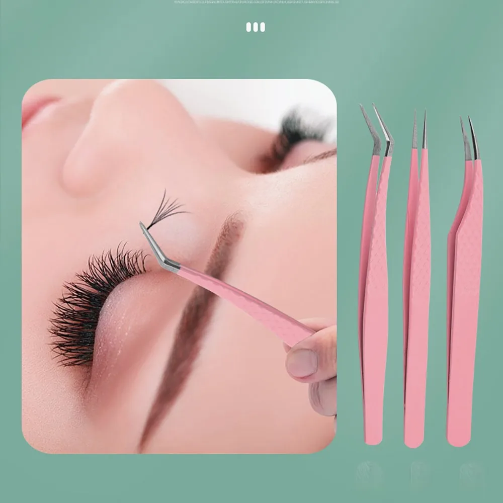1 st/2/4/6 stks Pincet voor Wimperverlenging Roze Rvs Hoge Precisie Lash Pincet voor Volume Fans Makeup Tools
