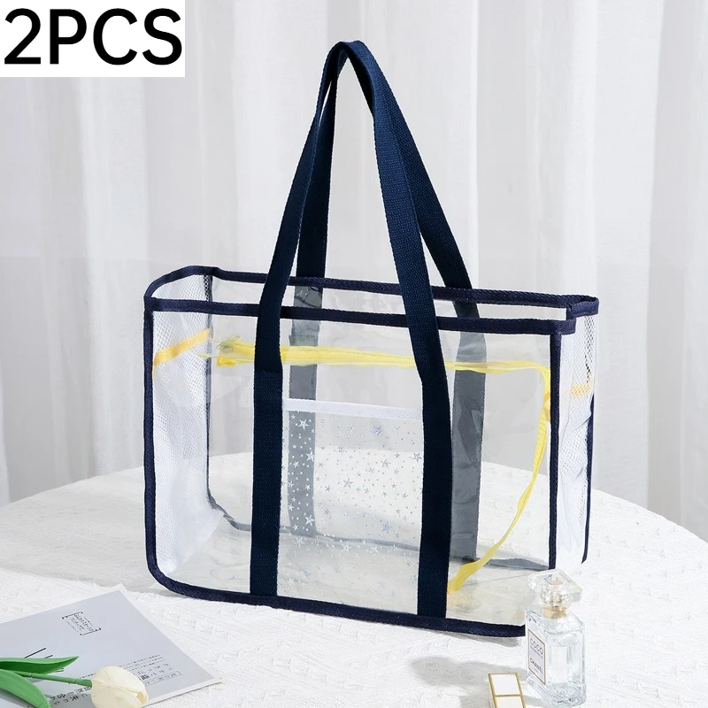 2PCS Multi-compartment Fresh Color Women PVC Travel Tote Light Wipeable PVC Carry Bag for Gym Shower Sundries Daily Storage