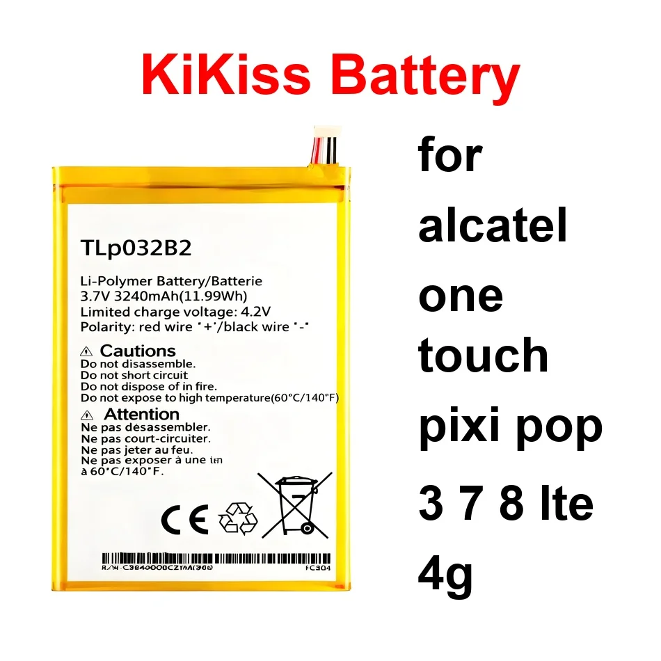 

TLp028AD TLp028AC TLp028A2 TLp041C2 / TLp041CC TLp032B2 TLp032BD Battery 0-4060mAh For Alcatel One Touch Pixi Pop 3 7 8 Lte 4G