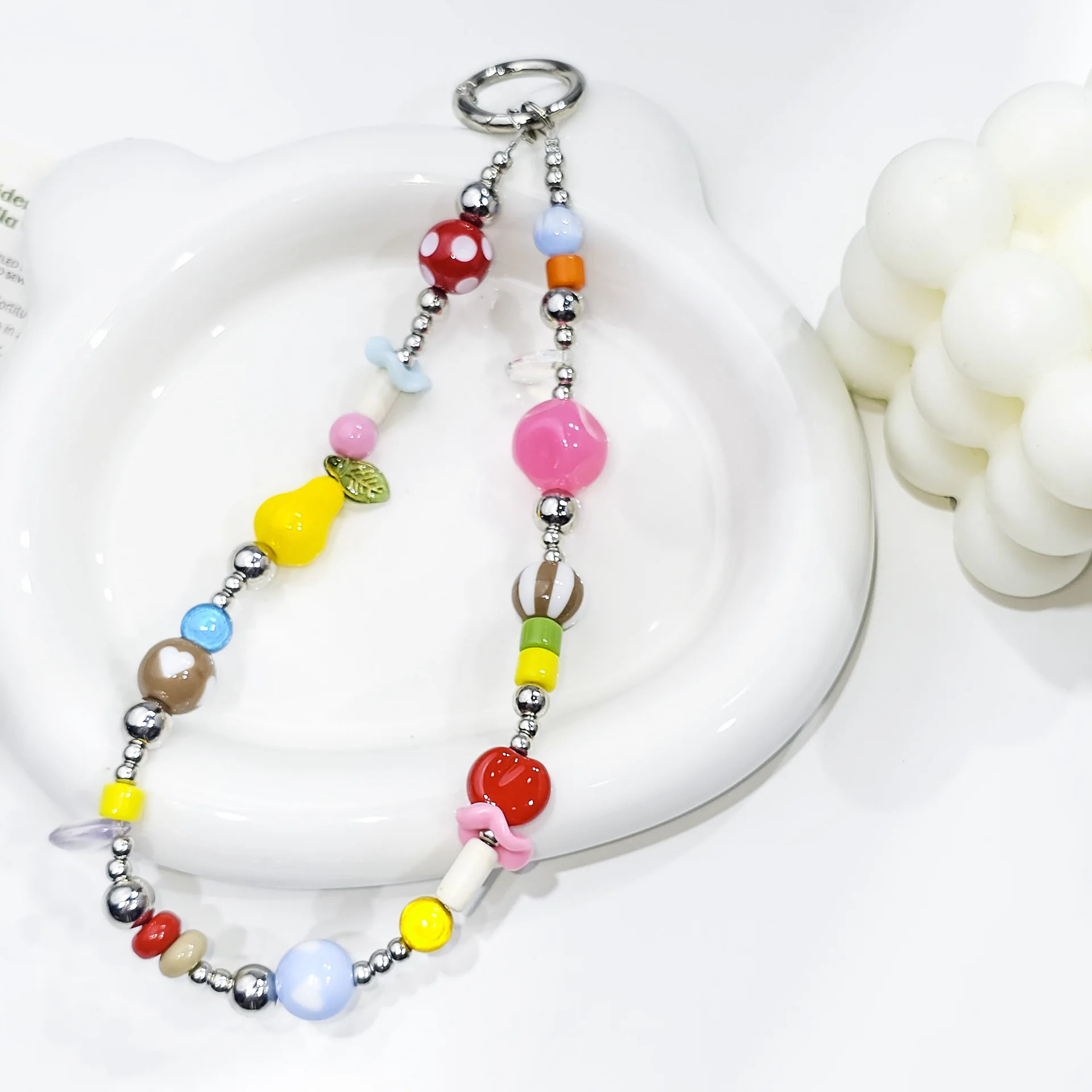 Nieuwe handgemaakte fruit kralen mobiele telefoon ketting Niche kinderen leuke kleur CCD cameraketen tas sleutelhanger anti-drop accessoires