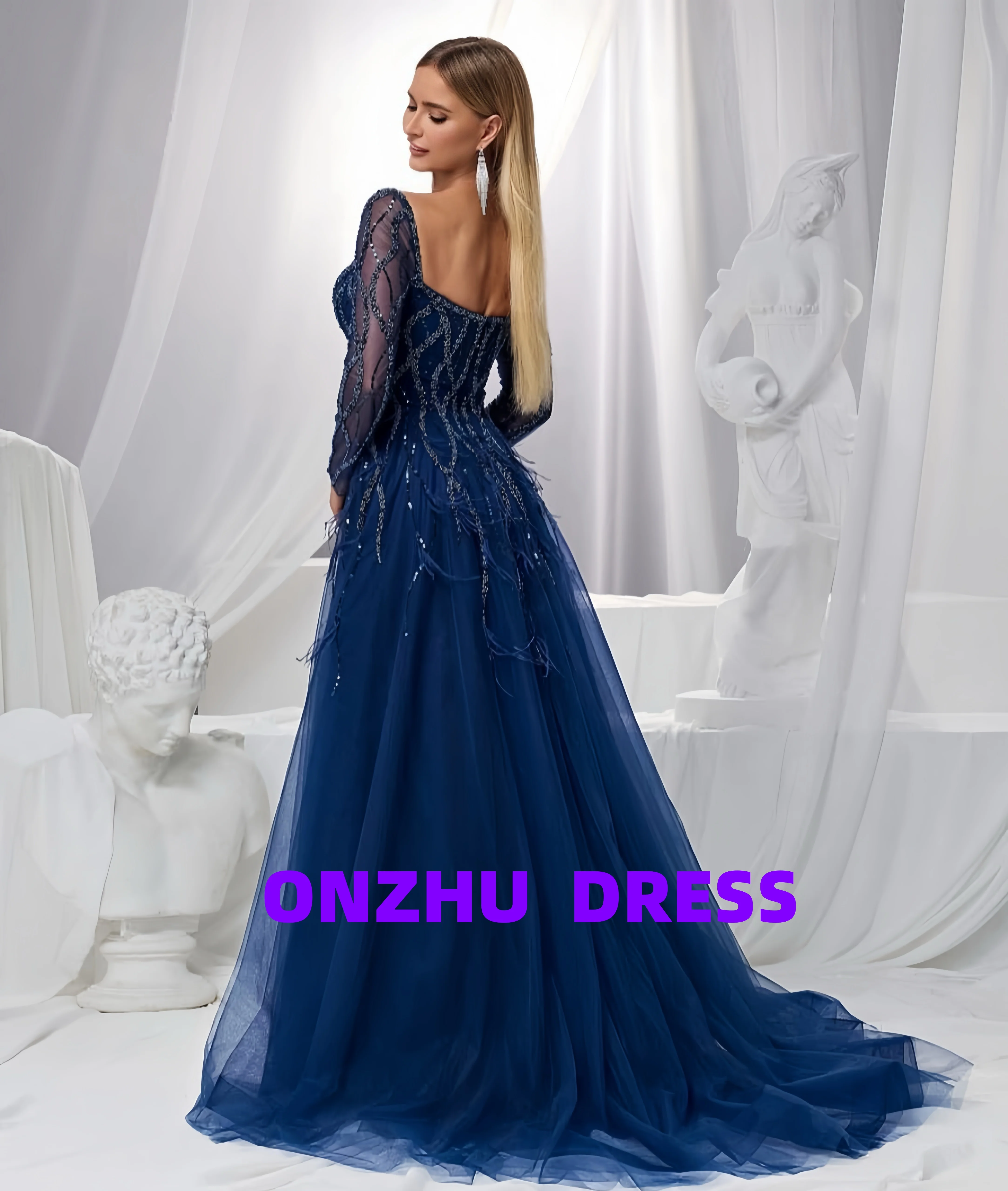 Aangepaste Zoete kraag lange mouwen A-LIJN elegante avondjurken luxe robes de soiree vestidos de gala vestidos de gala Par