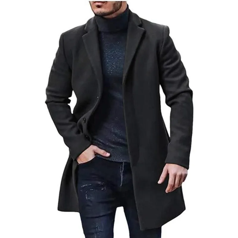 European Men's Woolen Coat Slim Men's European and American Medium and Long Trench Coat Hot-selling