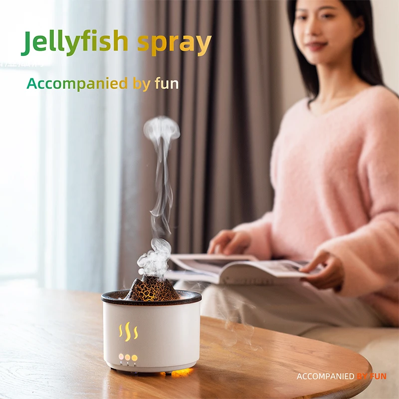 260ml Aroma Essential Oil Diffuser Aromatherapy Volcano Air Humidifier Smoke Ring Sprayer 2 Colors Flame LED Lamp for Bedroom